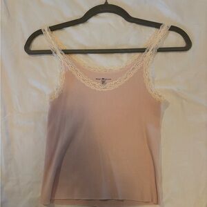 Brandy Melville Ribbed Lace Pink Tank Top